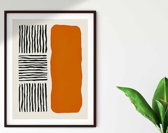 Large Abstract Wall Art, Printable Wall Art, Orange Black Print, Modern Boho Decor, Living Room Bedroom Office