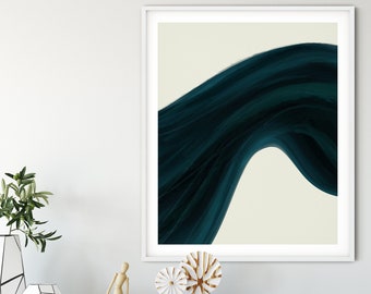 Large Abstract wall art, Wave Painting, Printable Wall Art, Teal blue Watercolor art. Modern minimalist print, aesthetic room decor