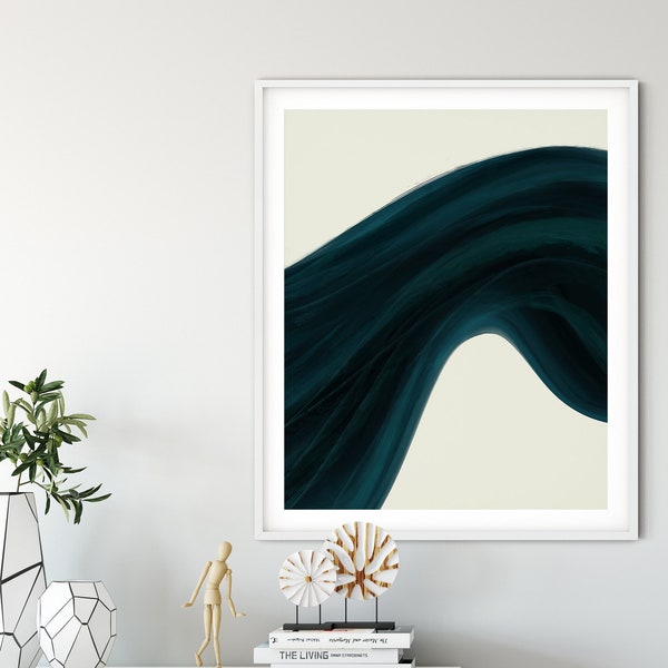 Large Abstract wall art, Wave Painting, Printable Wall Art, Teal blue Watercolor art. Modern minimalist print, aesthetic room decor