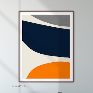 Large Abstract Wall Art/ Orange Navy Prints/ Printable Art/ Minimal decor/ Modern Scandinavian Mid Century/ Living Room Bedroom Office Art