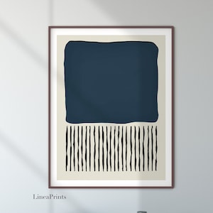 Large Abstract Wall Art, Printable Wall Art, Blue/Black Print, Modern Minimalist Living Room Bedroom Office