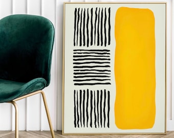 Large Abstract Wall Art, Printable Wall Art, Yellow Black Print, Modern Minimalist Living Room art Bedroom Office