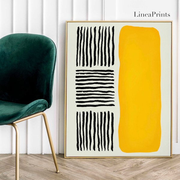 Large Abstract Wall Art, Printable Wall Art, Yellow Black Print, Modern Minimalist Living Room art Bedroom Office