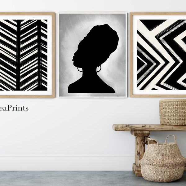Set of 3 African Art Prints, Printable Wall Art, Black WomanArt, African head wrap, African print set of three, Black art prints