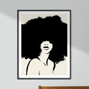 Black woman line drawing | Printable wall art, big Afro art, Female portrait, Minimal line drawing, feminist print natural hair art