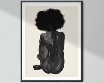 Ebony Woman Art Print | Printable wall art, Black woman art, Minimal line drawing, Latina with Afro, feminist print, natural hair