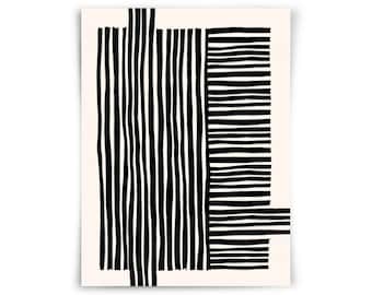 Arte della linea orizzontale verticale nera, arte della parete stampabile, stampa a blocchi di legno, geometrico moderno minimalista soggiorno arte camera da letto ufficio