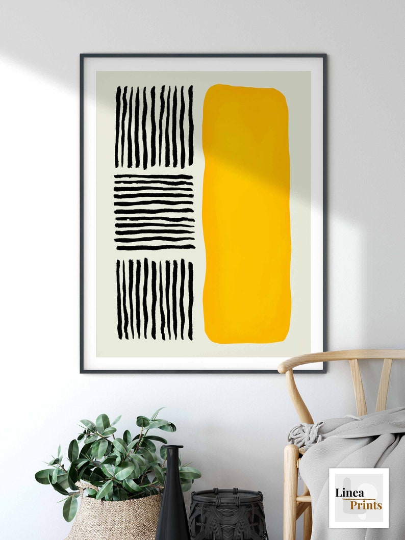 Large Abstract Wall Art Printable Wall Art Yellow Black Etsy