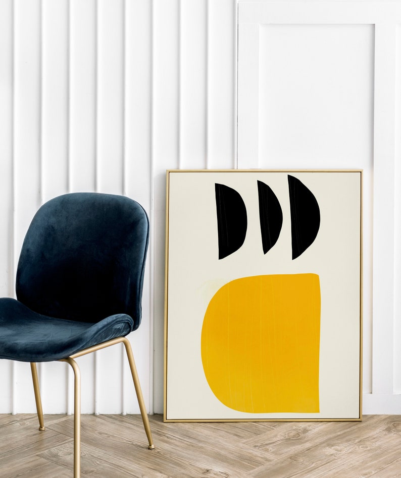 Large Abstract Wall Art/ Yellow Black Prints/ Printable Art/ Etsy