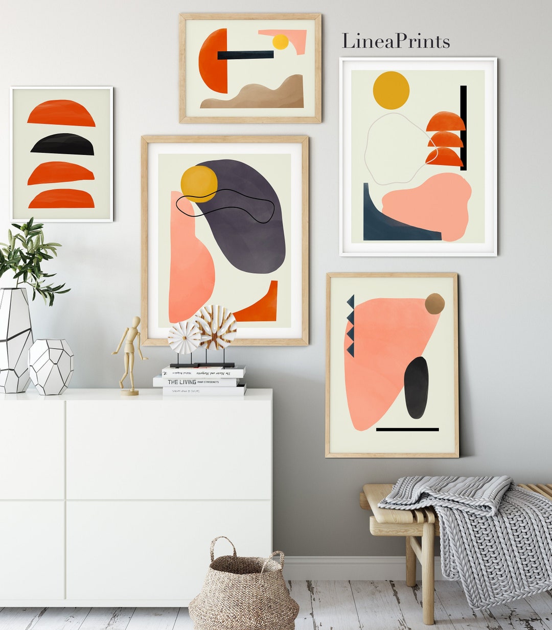 Set of 5 Mid Century Art Prints, Printable Wall Art, Modern Print Set