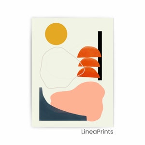 Printable Art/ Large Abstract Wall Art/ Pink Yellow burnt orange shapes/ Minimal decor Modern Scandinavian Mid Century/ Living room office