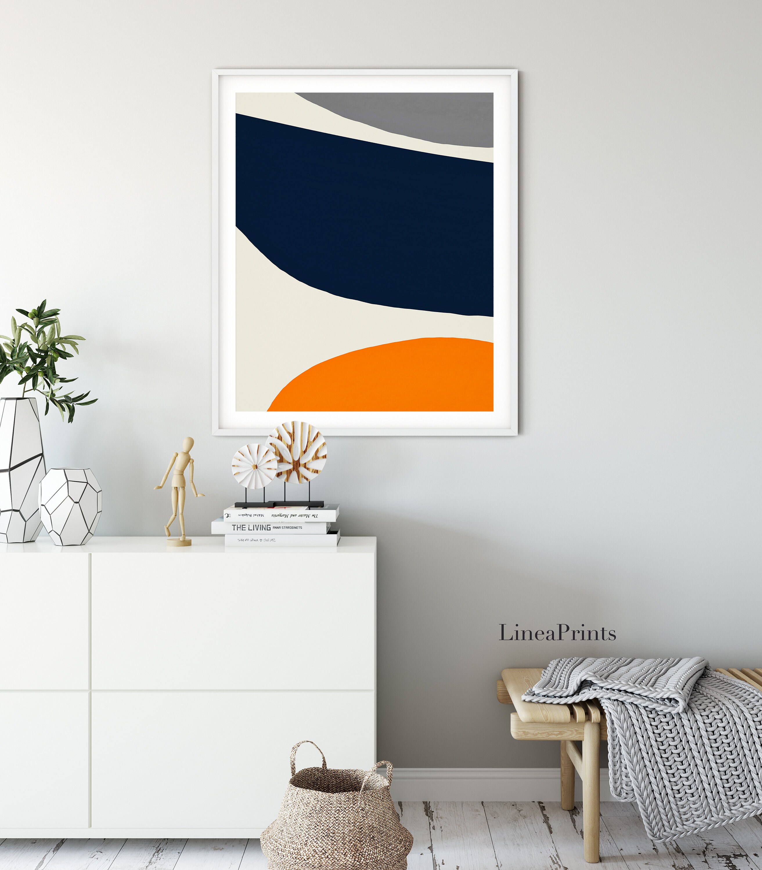 Large Abstract Wall Art/ Orange Navy Prints/ Printable Art/ Etsy