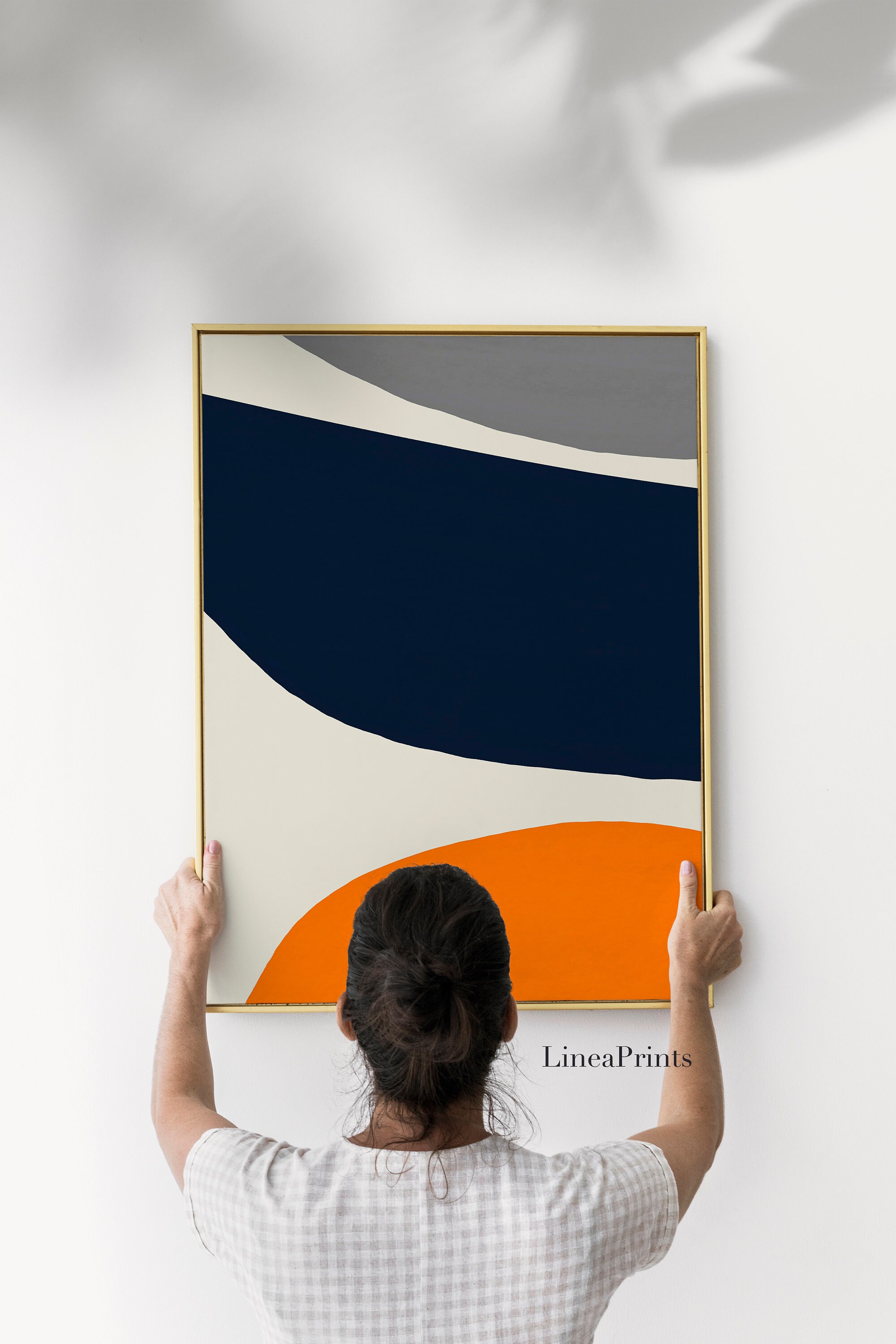 Large Abstract Wall Art/ Orange Navy Prints/ Printable Art/ Etsy