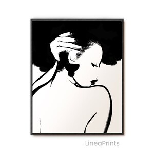 Big Afro Hair Art | Printable wall art, Black woman art, Minimal line drawing, woman profile, feminist print natural hair, afro latina