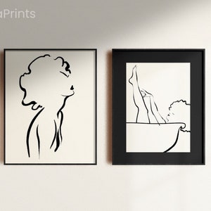 Set of 2 Minimalist Nude Line Drawings Printable Wall Art - Etsy