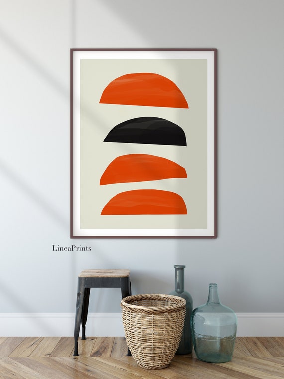 Large Abstract Wall Art Burnt Orange Black Prints Printable Etsy
