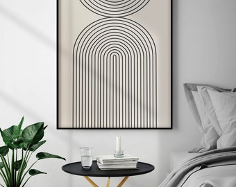 Geometric rainbow print, Printable wall art, minimalist lines wall decor, Mid Century shapes poster, Abstract lines print