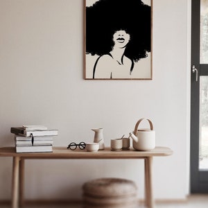 Black Woman Line Drawing Printable Wall Art Big Afro Art - Etsy