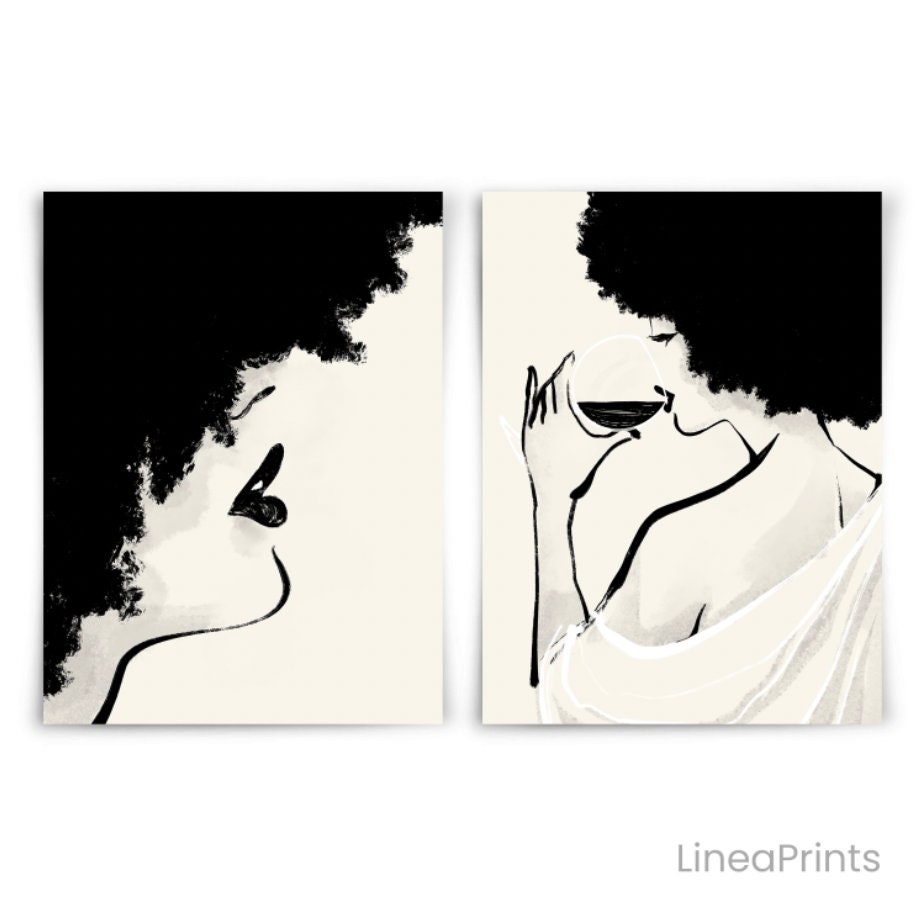 Set of Two Afro Latina Art | Black Woman Art, Gallery Wall Decor, Woman ...