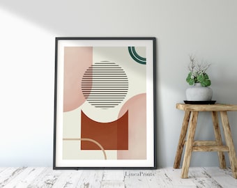 Geometric Large Abstract Wall Art, Printable Art, Abstract Shapes Pink Beige Neutral print, Modern Minimalist Home Office Wall Decor Digital