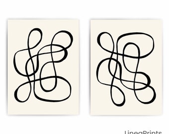 Abstract scribble minimal line art print. Printable wall art. Black ink pen on cream. Instant download Boho wall decor. LineaPrints