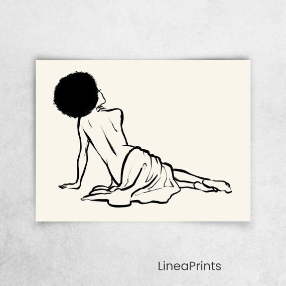 Black woman line drawing | Printable wall art, minimalist wall art, Afro Latina art, Natural hair print, Feminist art, bedroom wall decor