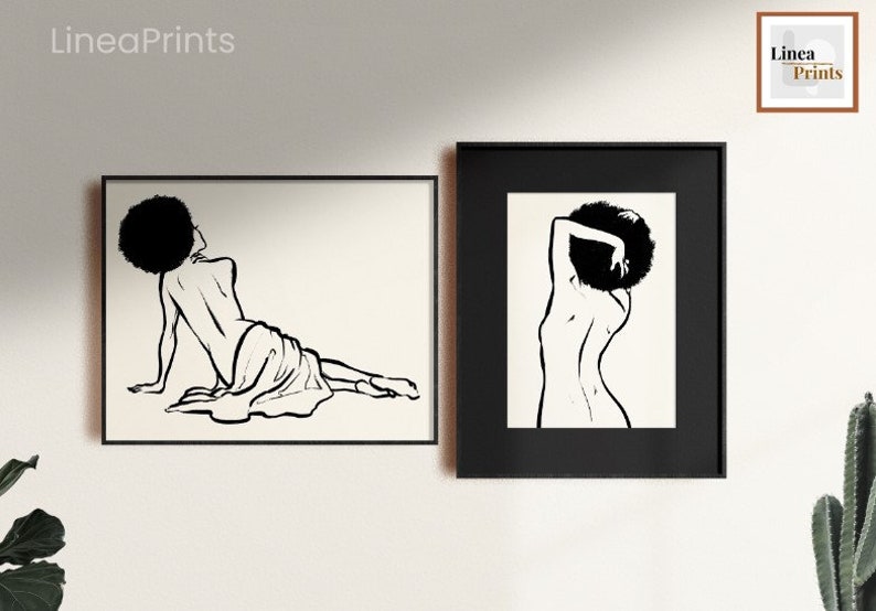 Puede incluir: Dos impresiones en blanco y negro de una mujer con afro. La mujer de la impresi&oacute;n de la izquierda est&aacute; tumbada, mientras que la mujer de la impresi&oacute;n de la derecha est&aacute; de pie con el brazo levantado.