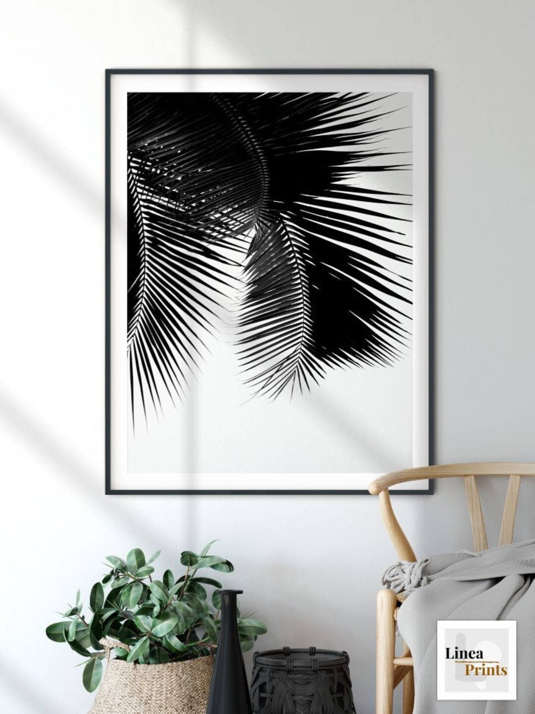 Palm Leaf Photography Print, Printable Wall Art, Black and White Palm ...