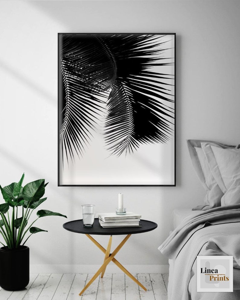Palm Leaf Photography Print Printable Wall Art Black and | Etsy