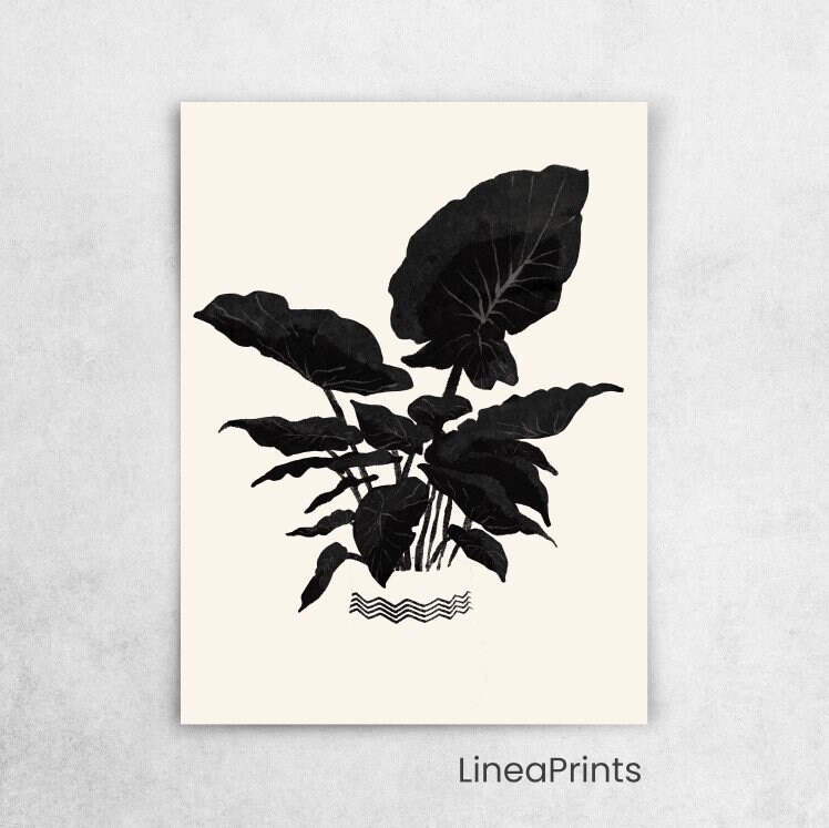 Minimal Elephant Leaf Print Printable Wall Art Tropical - Etsy