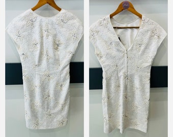 Vintage-Kleid – 1980er – Weiß – verziert – Größe 10