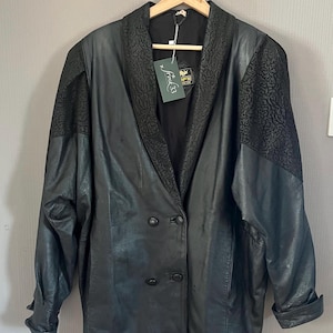 Veste en cuir vintage Pops Leatheand - taille M - Manteau en cuir noir - années 1980