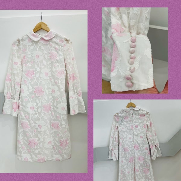 Vintage Kleid- 1960s Weiß und Rosa - Größe 36-38 (EU)