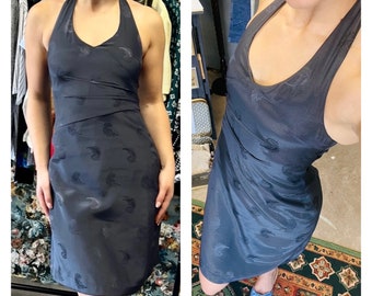 Vintage Dress- 1990s Dress- Dark Blue  - 8UK - Halter-neck Dress