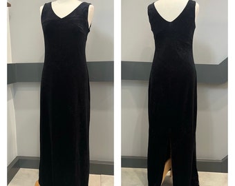 Vintage Maxi Dress - 1990s - Black with gold - by Maurices - Size 10/12 UK