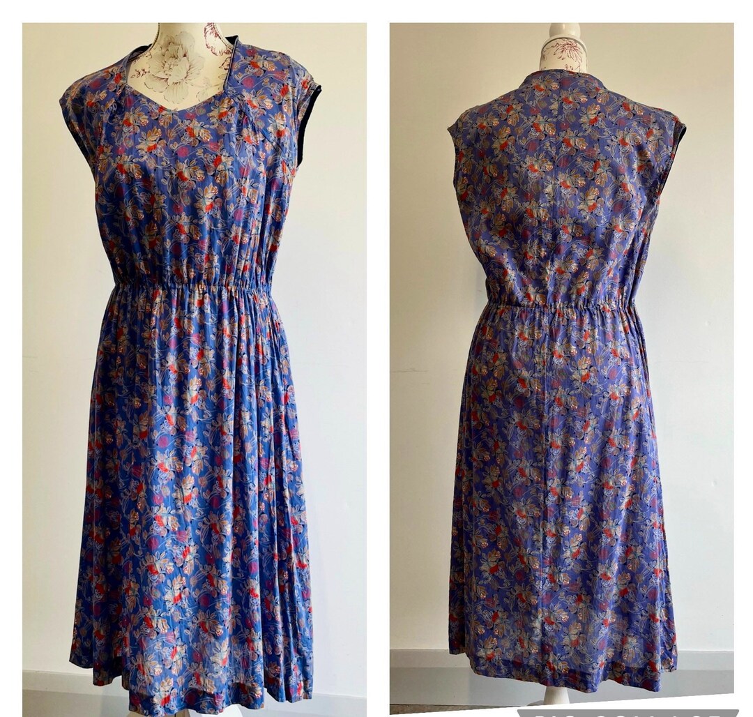 Vintage Midi Dress Lilic Purple Floral Dress Beach Dress - Etsy