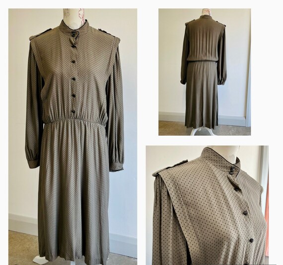 Robe midi vintage Marque allemande manches longues Vert fonce a pois noirs poches taille 12 14 UK Etsy France