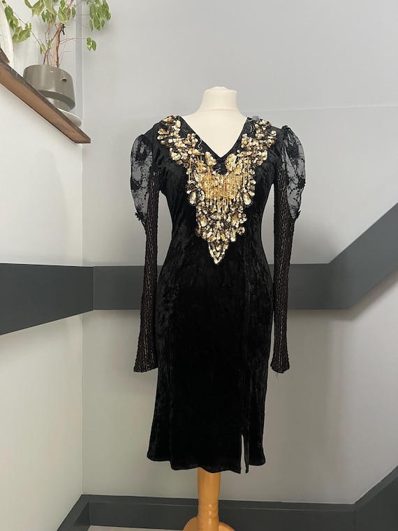 Abbigliamento vintage Abito vintage Abito da festa nero e oro