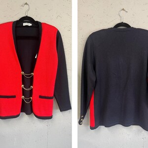 Vintage Kleidung - Vintage Strickjacke - 80er Jahre Cardigan - von Sabre- Rot und Schwarz - 1980er Jahre - Frock33