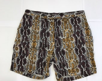 Reclaimed Vintage - Snakeskin Print - Brown Shorts - Size 12