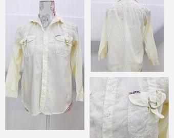 Vintage shirt- 1990s Shirt by POP84 Brit-pop style size 10 - Cream military style