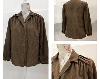 Ladies Vintage Shirt - Dark Green- Leaf Print - Size 12-14 by Gimax - Made in Italy