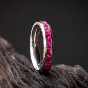 Eternal Dawn Inlay Ring from the Nature's Essence Collection with Ruby, Garnet, Pink Opalite, UV Glow, Glowstone Ring 4mm