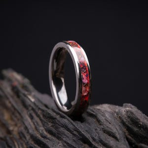 Volcanic Ember Opal Inlay Ring -  Ruby, Garnet, Obsidian, Orange UV Glow