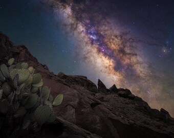 Impresión de cactus de la Vía Láctea: Astrofotografía del cielo nocturno del desierto (Descarga digital)