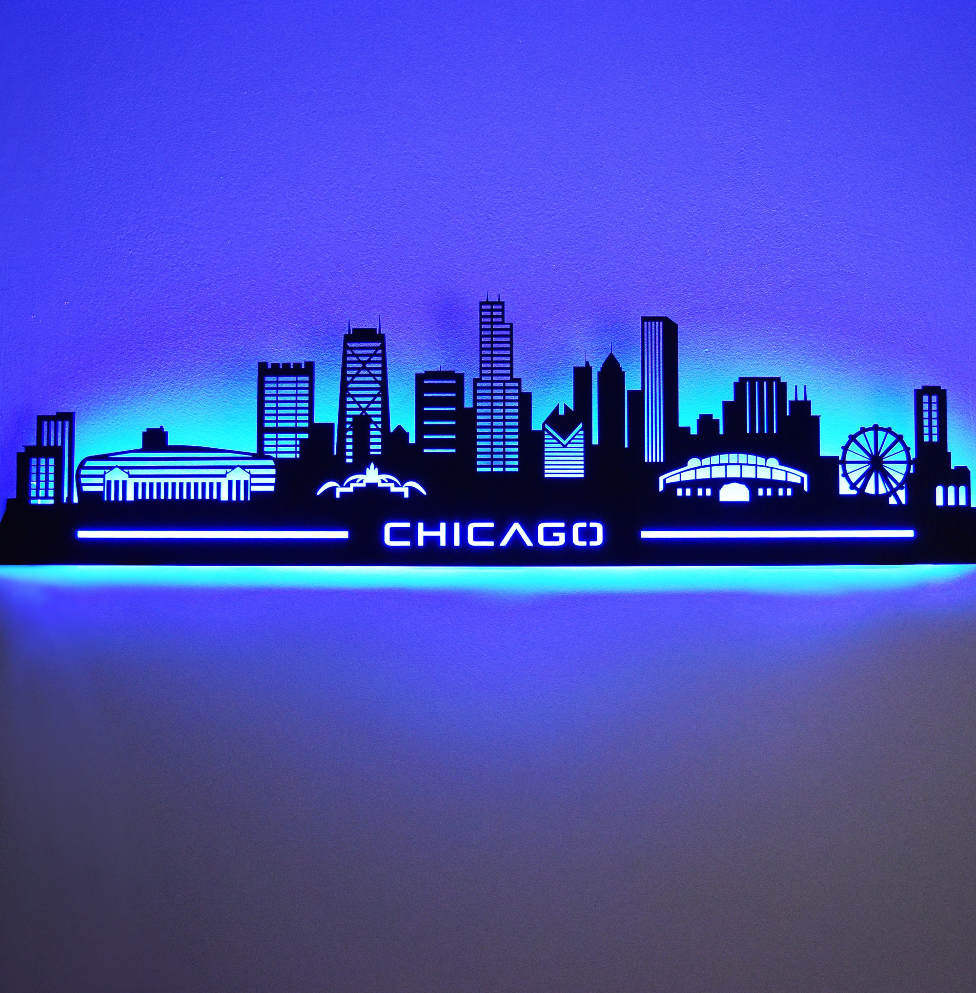 42 LED Lighted Chicago Skyline Wall Art Lighted City Etsy