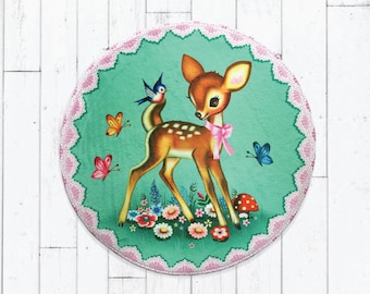 Alfombra vintage Bambi: decoración de ciervos kitsch (60 cm)