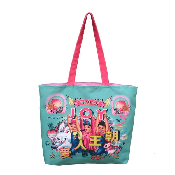 Asian Kitsch Canvas Tote Bag: Vintage Retro Shopper