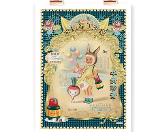 Cookies Girl Print: Signed A3 Art, Vintage Asian Kitsch