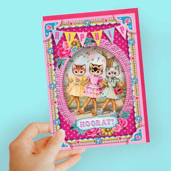 Dancing Cats birthday card, cute kitty birthday card, cats birthday card, sweet cats birthday card